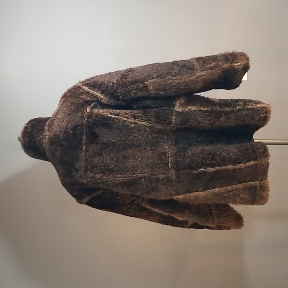 Sheepskin mens coat from Sears vintage brown tan size 44 unique mottled leather - Picture 14 of 17